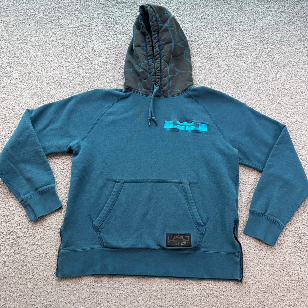 Nike LeBron James Teal Blue Side Zip Hoodie Elephant Print Men Large